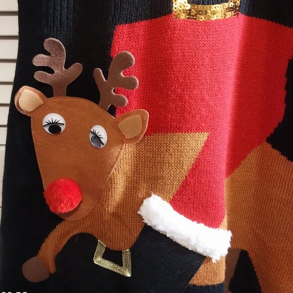 Funny Ugly Christmas Sweater Dress With Santa & Reindeer Design Born Famous XL - Picture 2 of 4